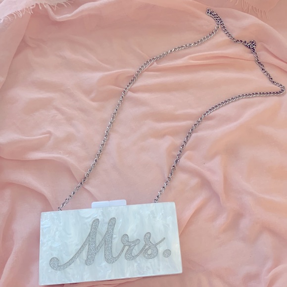 Mrs. Bridal White and Silver Glitter Acrylic Box Clutch - Picture 4 of 4